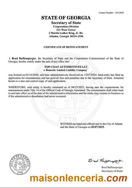 Plantilla de Word y PDF del certificado de reinstalación de Georgia de EE. UU.